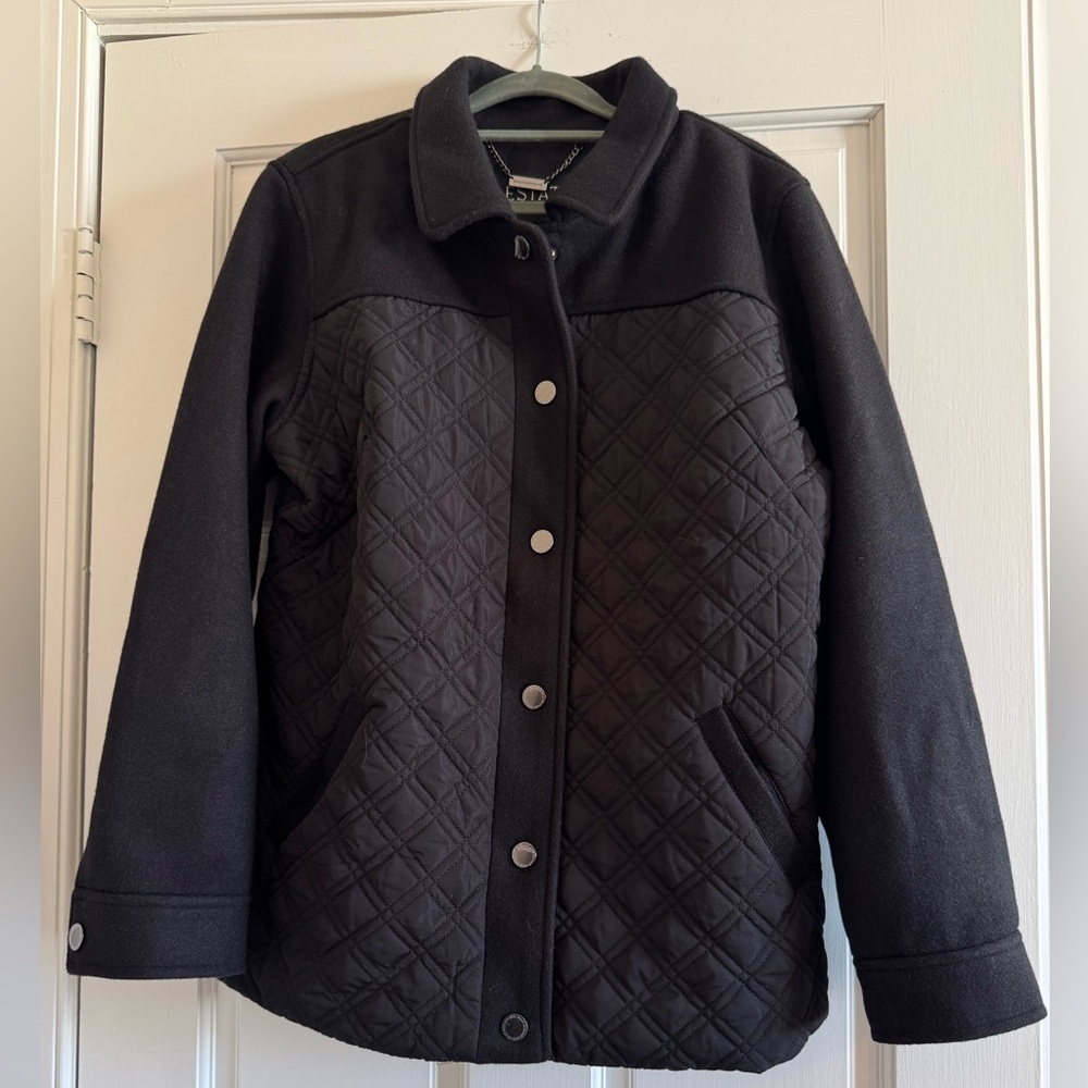 Isaac Mizrahi Live! Estate Black Mixed Media Quilted Jacket with Leopard Lining